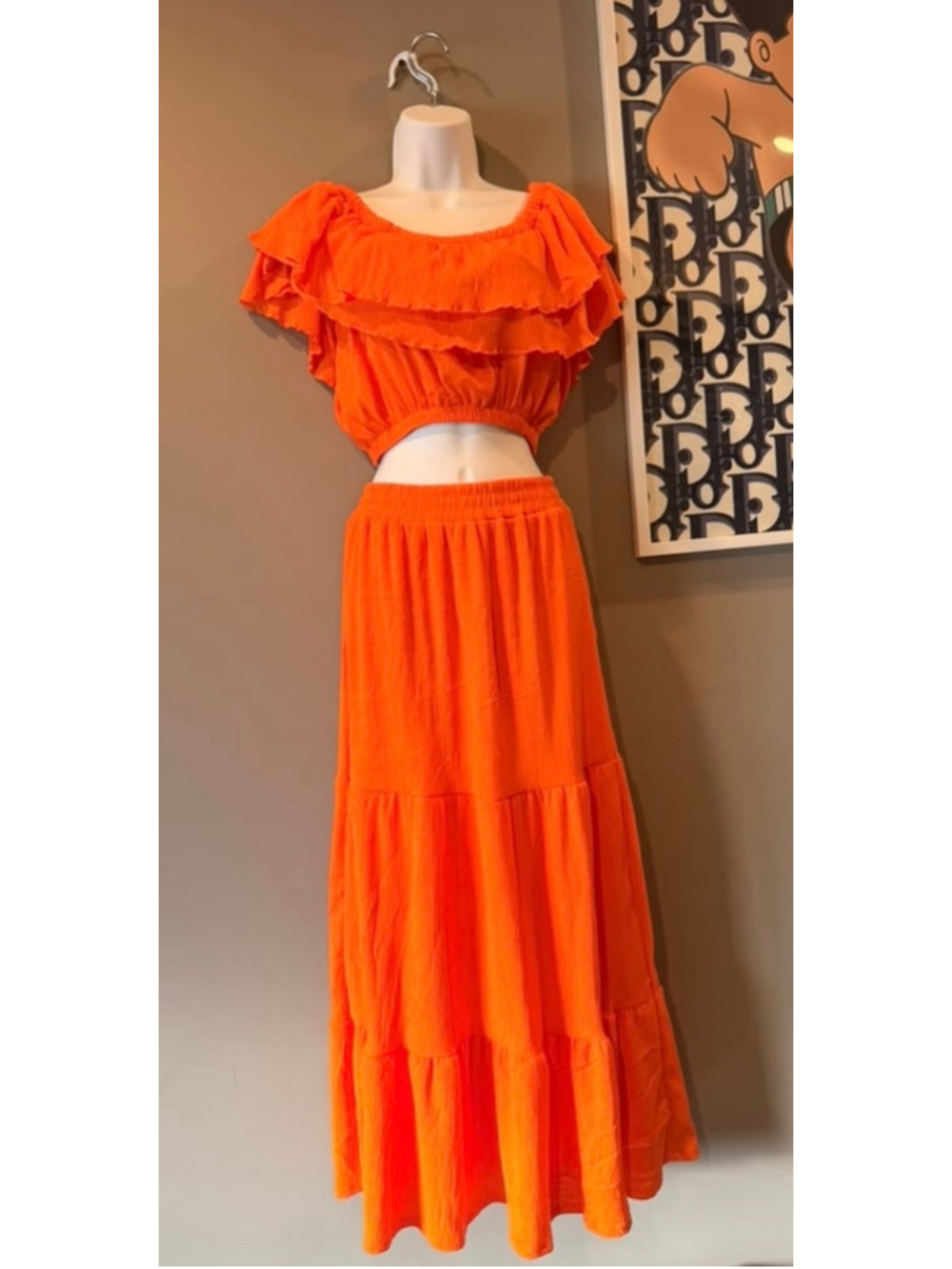 Fashion Nova Noelle Tiered Skirt Set Orange Size Small